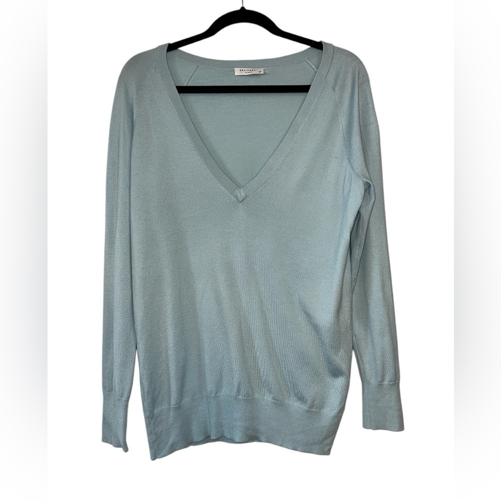 Equipment Femme Cashmere Silk Blend V-Neck Sweater Women's Sz S Aqua Blue Soft